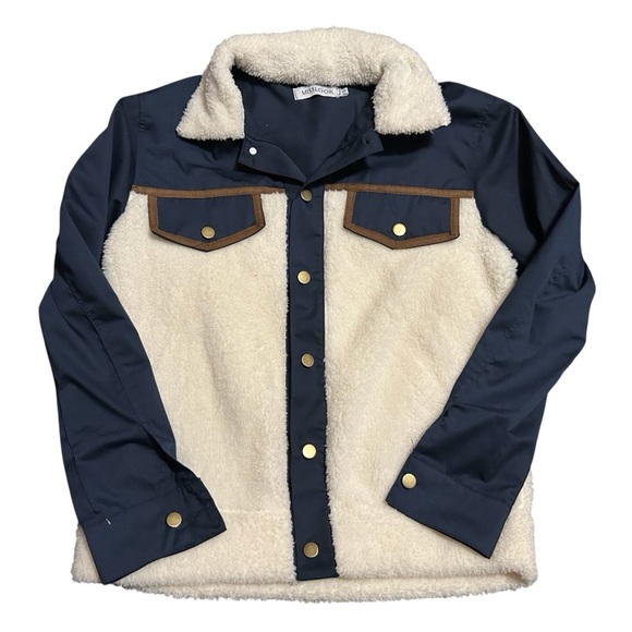 MISSLOOK Sherpa button up jacket white and blue small - Picture 1 of 6